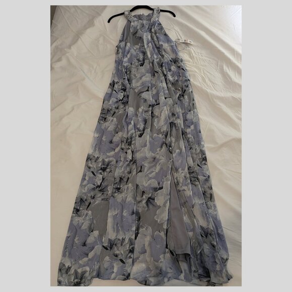 Plus-size 14W Beaded Halter Floral Maxi-length Gown • Metallic Accents - NWT - Picture 6 of 9
